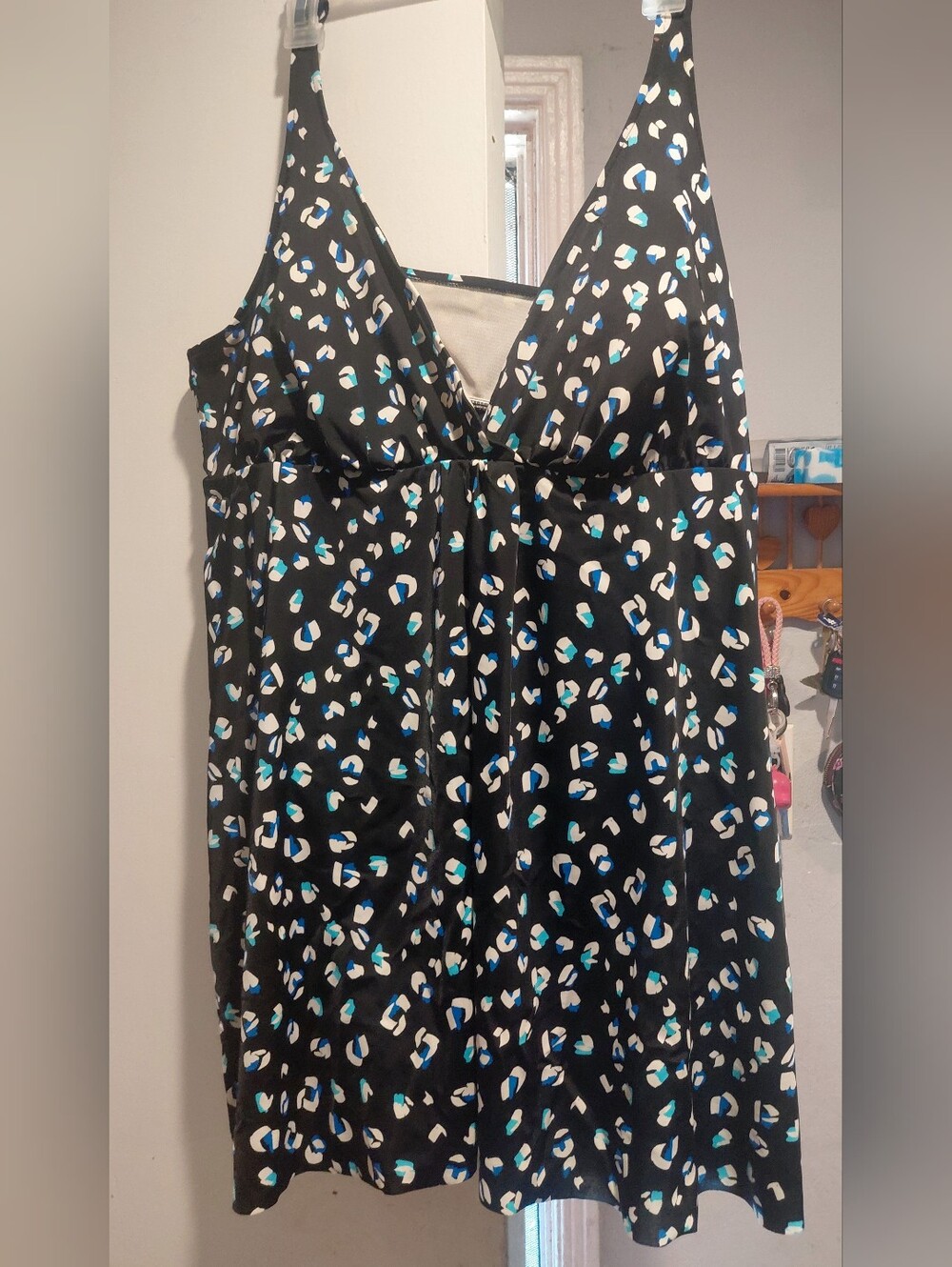 Navy swim Dress with Aqua & White Accents